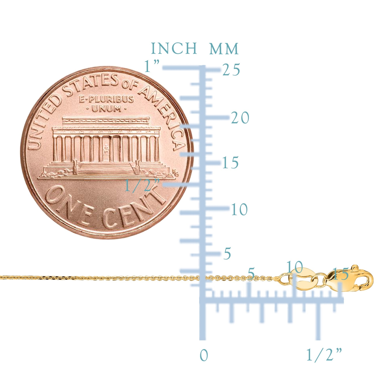 18k Yellow Real Gold Cable Link Chain Necklace, 0.7mm, 18″