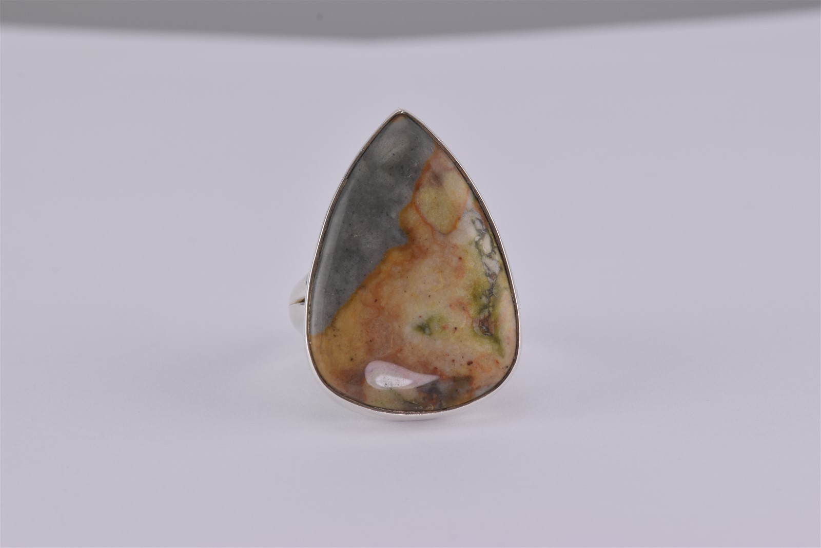 Sterling Silver Teardrop Pear Polychrome Jasper Statement Band Ring 925 Sz: 7