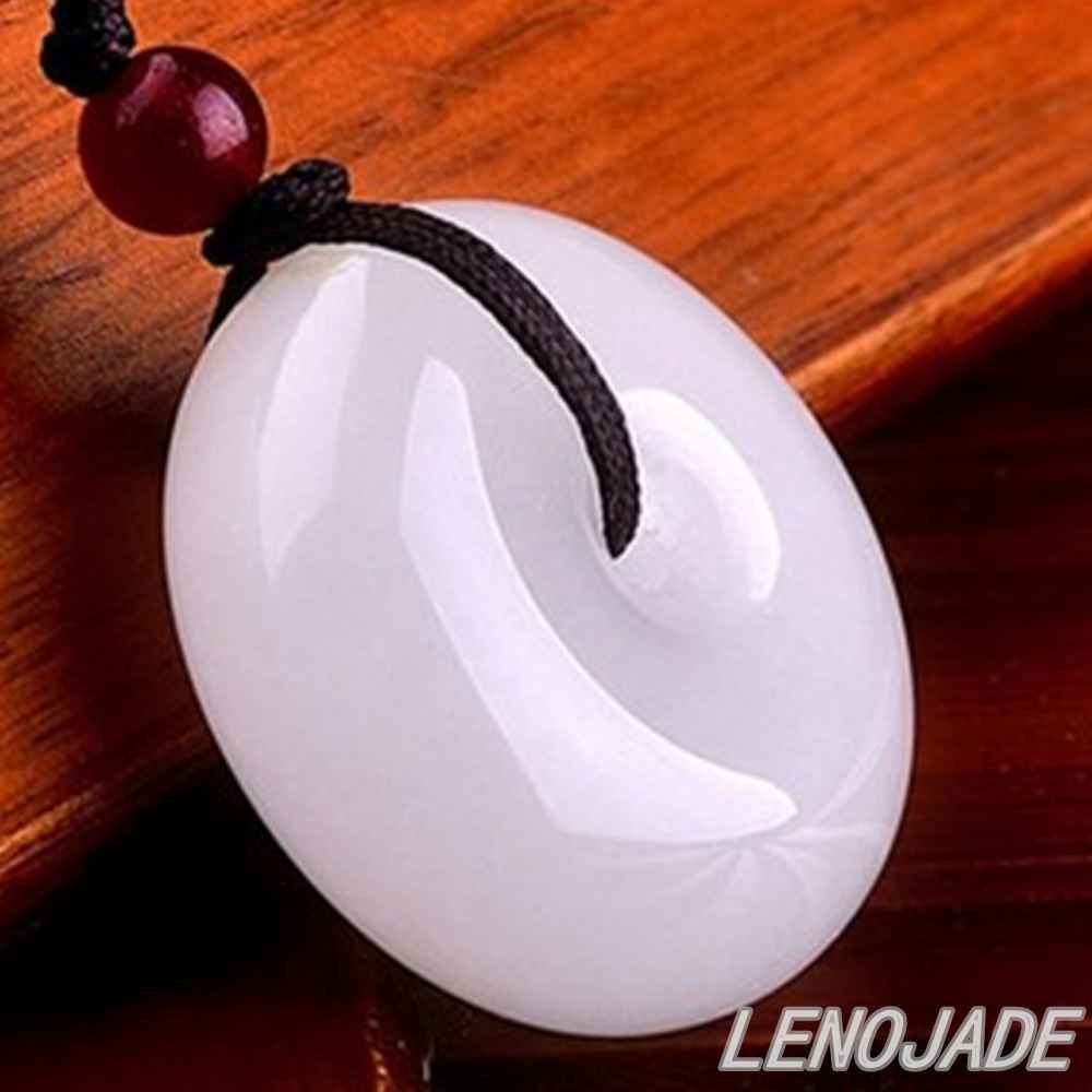 Chinese HeTian Jade White Jewelry Donut Shape Charm Pendant with Cord Necklace