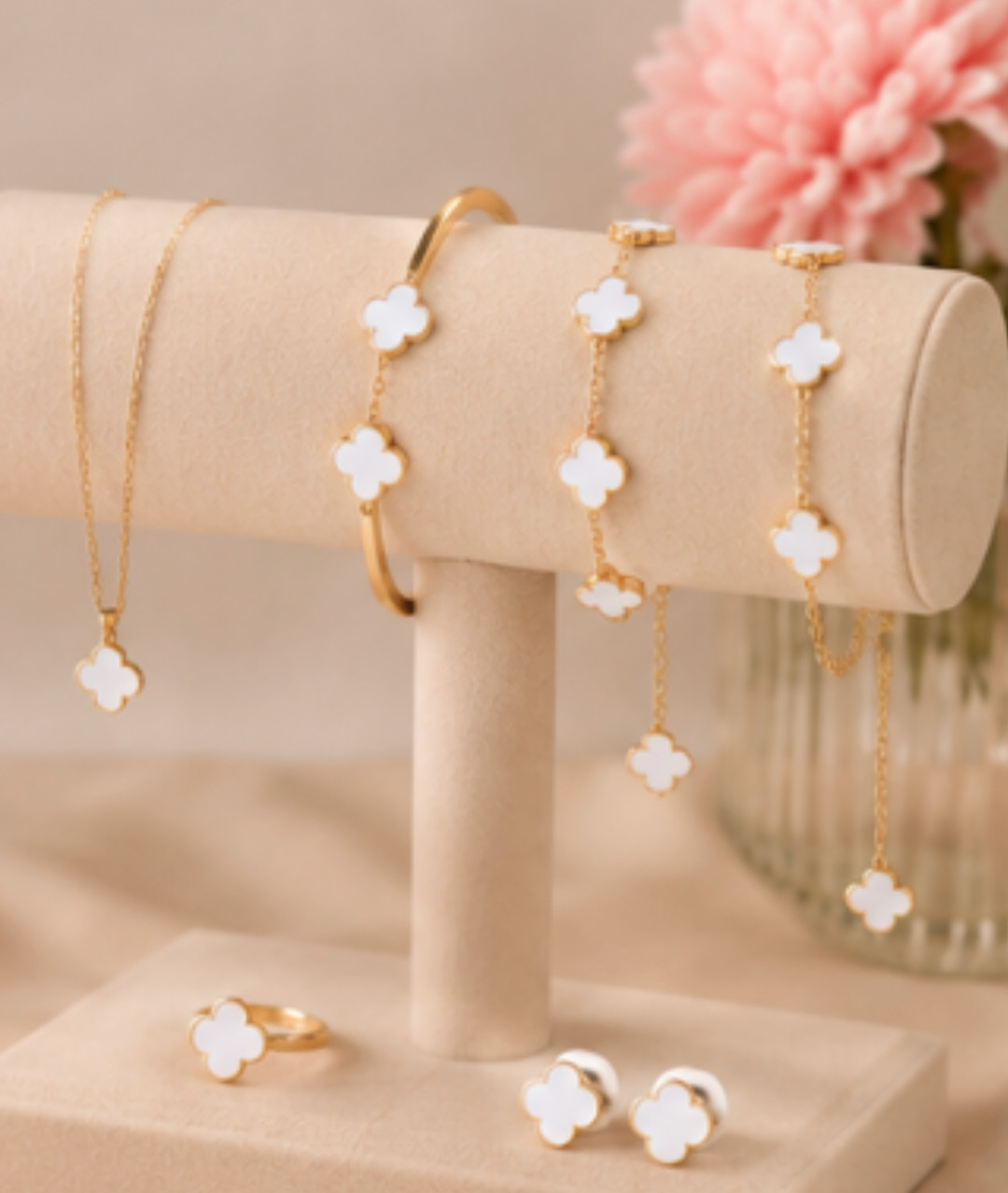 Stainless Steel Gold Clover Jewelry Set 5PCS gift set women