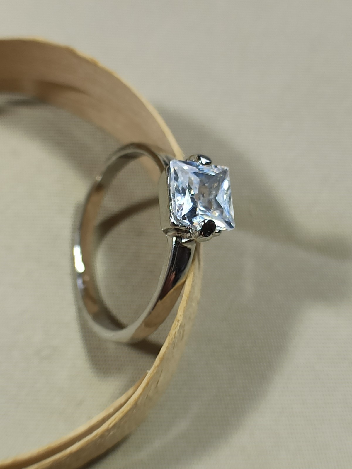 Princess Cut Solitaire Ring Stainless Steel Cubic Zirconia Size 6.5 (16.9mm)