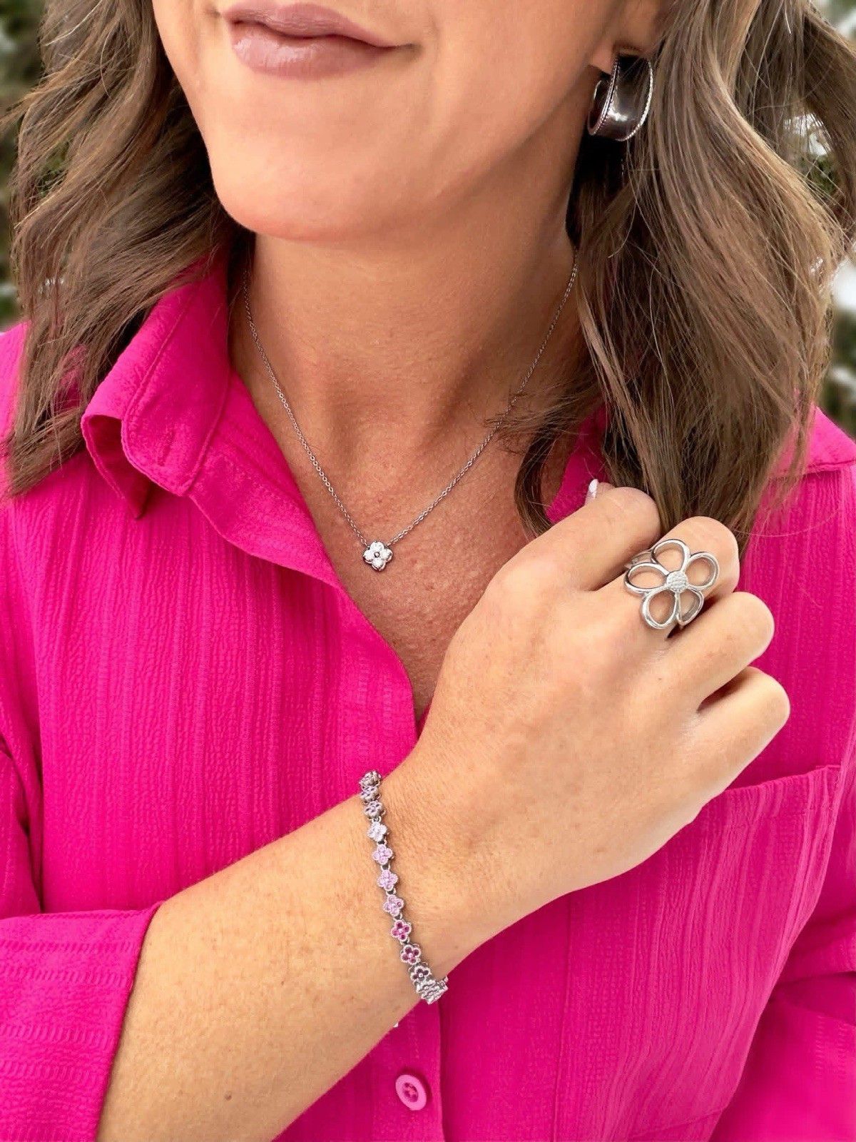 Park Lane PEONY Pink Ombré Micro CZ Quatrefoils 5mm Silver Tennis Bracelet