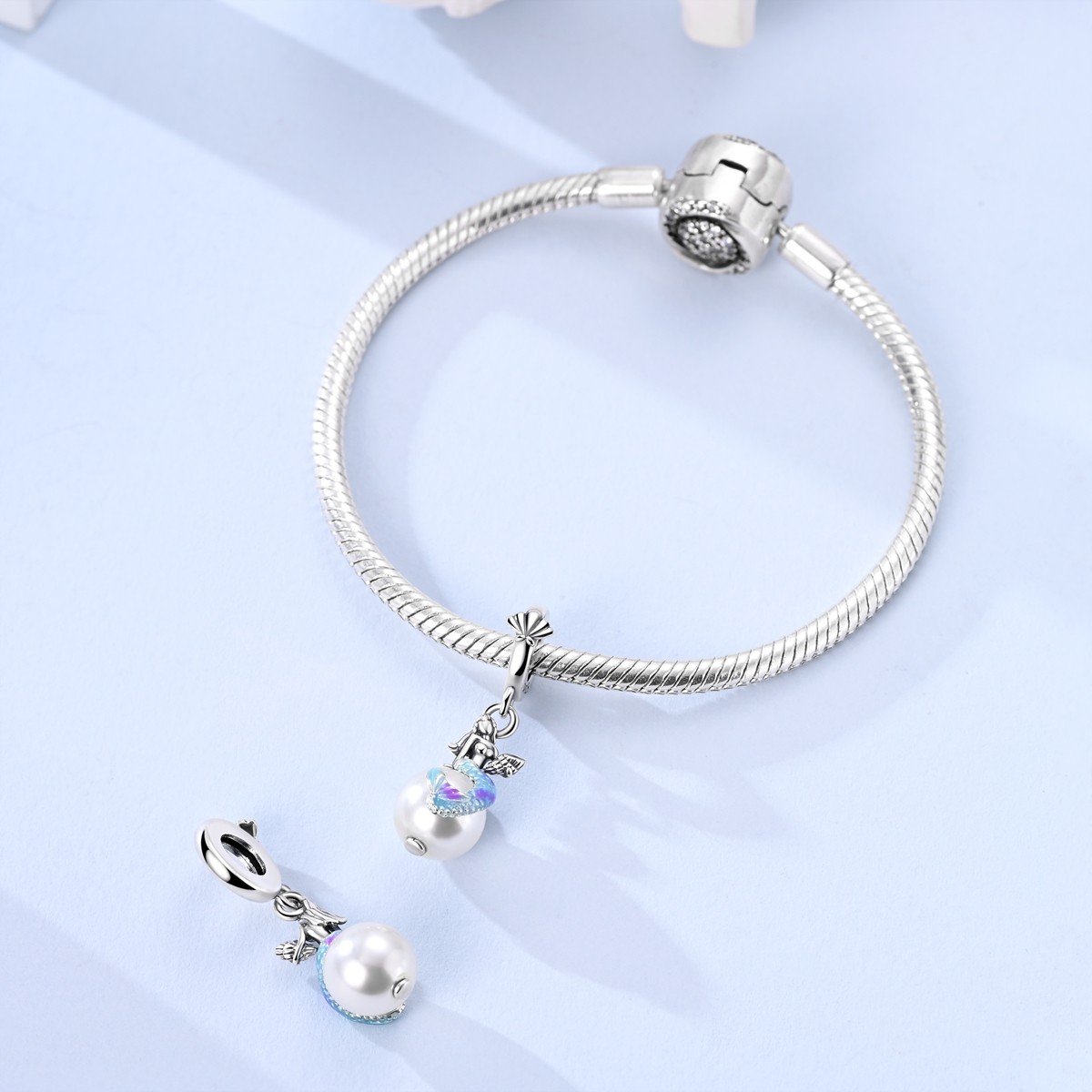 MULA Fine 925 Stering Silver DIY Charm Mermaid Pearl Pendant for Women Bracelet