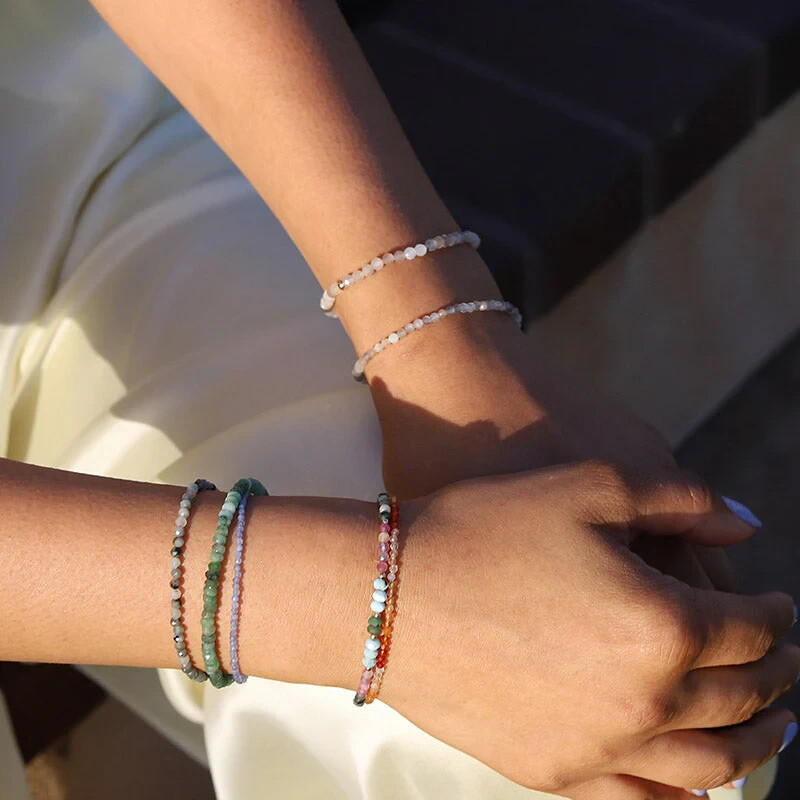 2.5mm Green Emerald Beads Healing Dainty Women Bracelet May Birthstone Gift