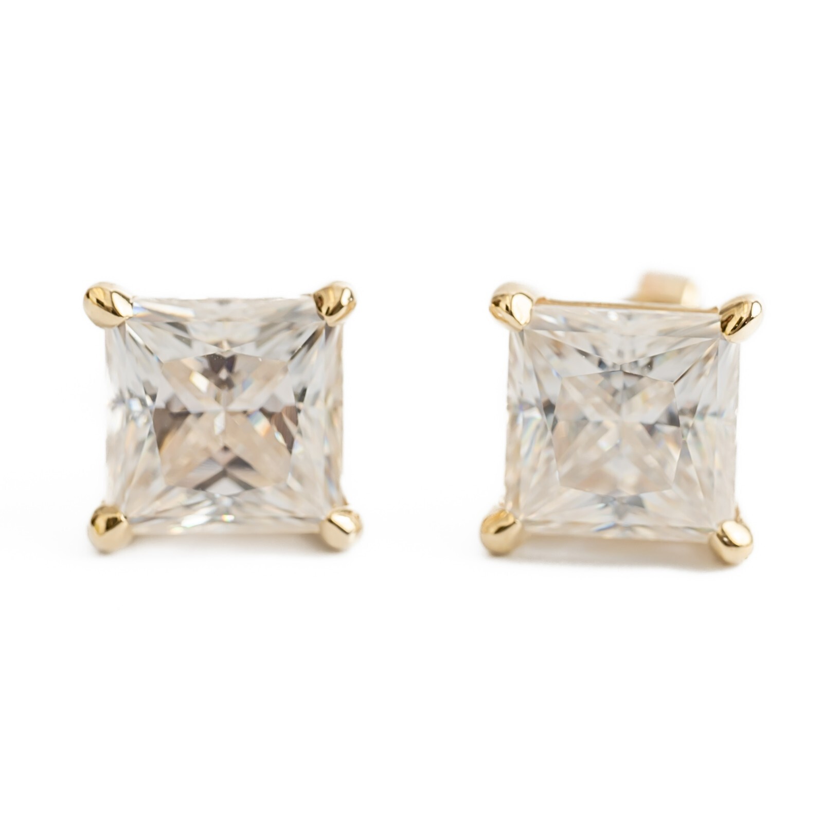 5CTTW Moissanite Square Brilliant Stud Earrings, 10K Gold, 8.5MM, KD009L