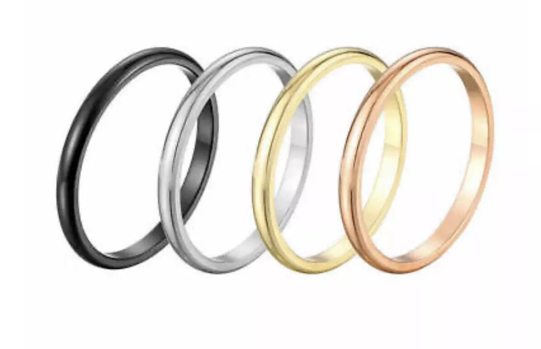 2mm Gold Plated Stainless Steel Stackable Ring Wedding Band Women Girl size 5-9