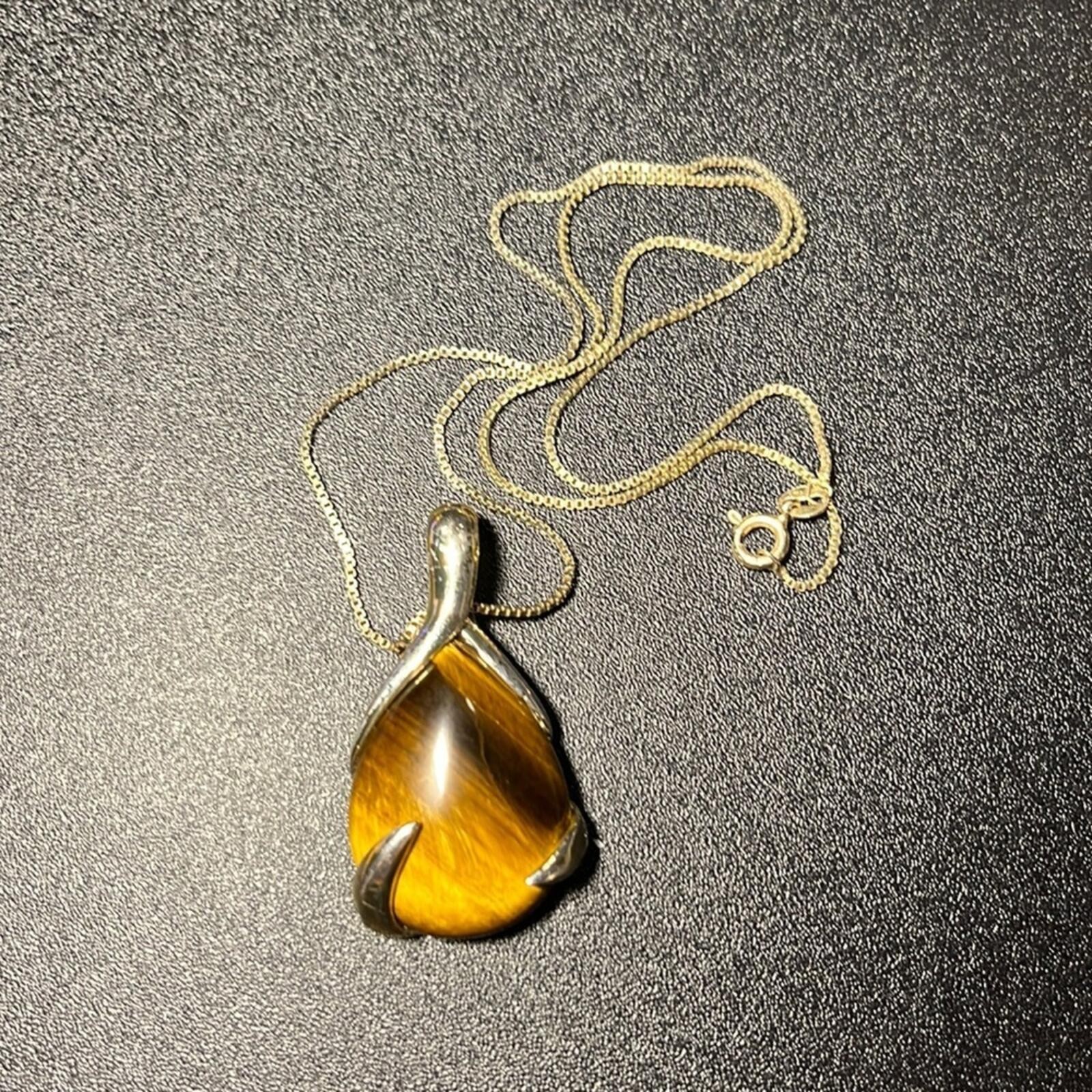 30mm x24mm tiger’s eye in .925 Italian sterling Silver 18” sterling chain