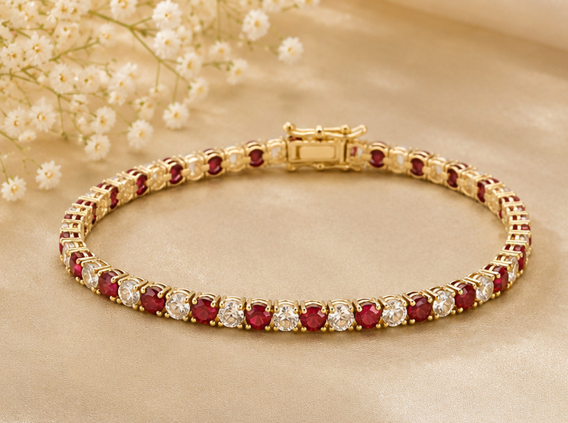 Elegant 8.00Ct Simulated Ruby Diamond Tennis Bracelet 14K Yellow Gold Plated