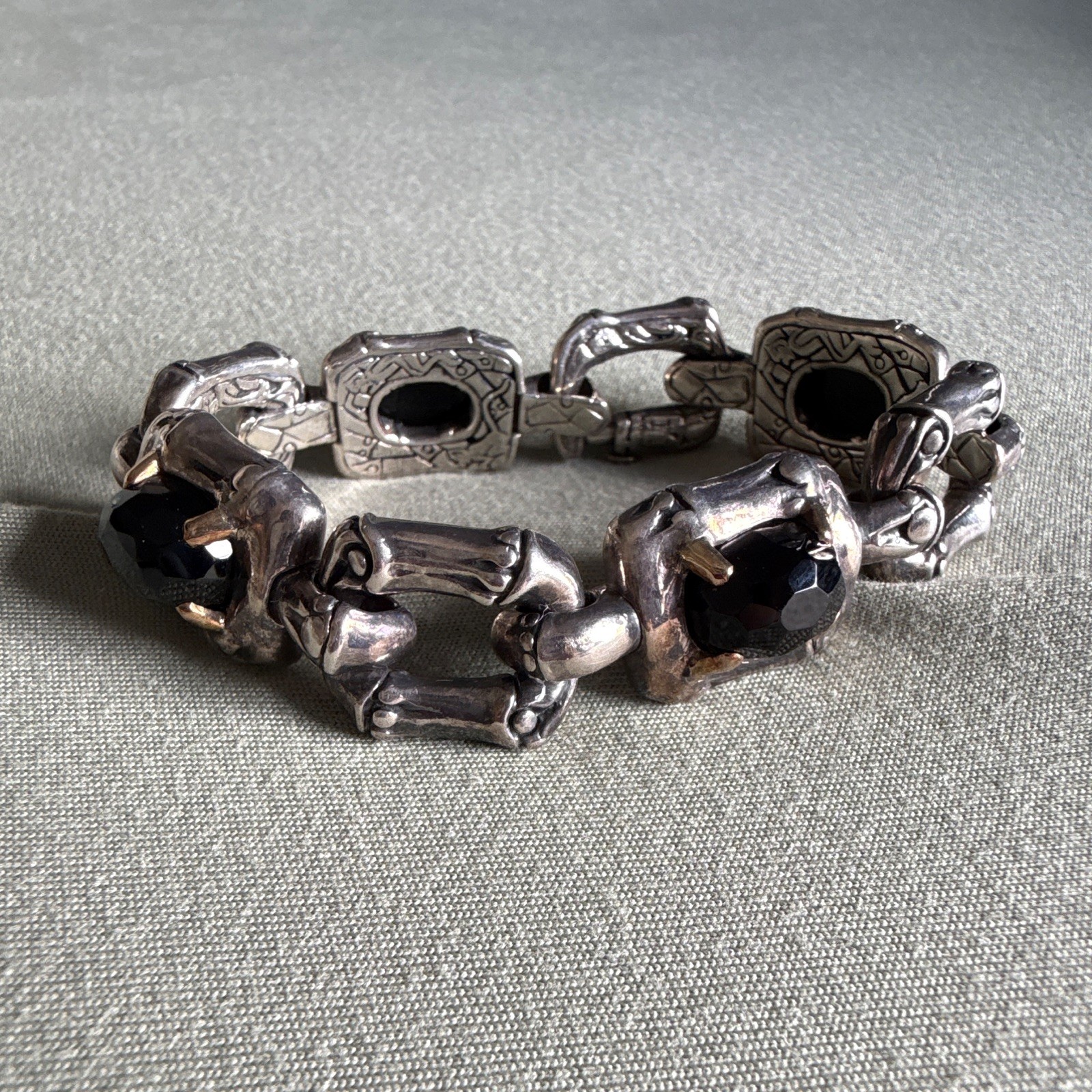 John Hardy Bamboo Link Black Onyx Bracelet .925/18k gold