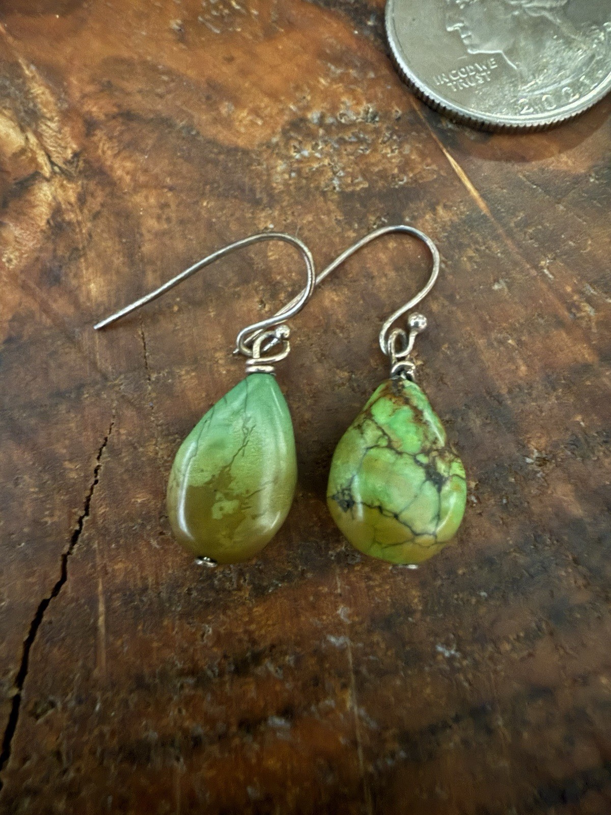 Natural Turquoise Teardrop Dangle/Drop Earrings Silver Hook Green/Black