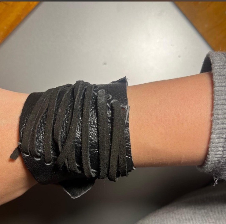 Handmade Black Leather Wrap Cuff Bracelet Adjustable Brass Snap Closure 7 Inch
