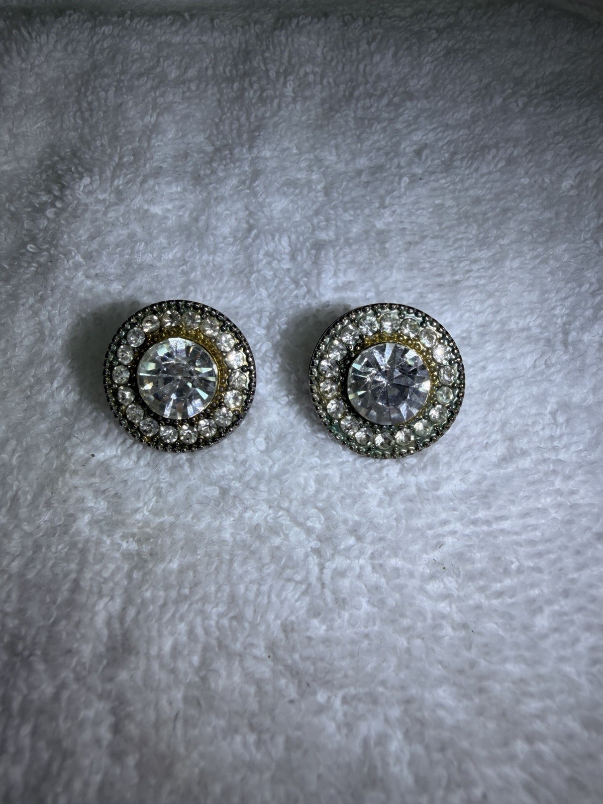 Vintage Rhinestone Halo Stud Earrings Silver Tone Crystal Statement Earrings