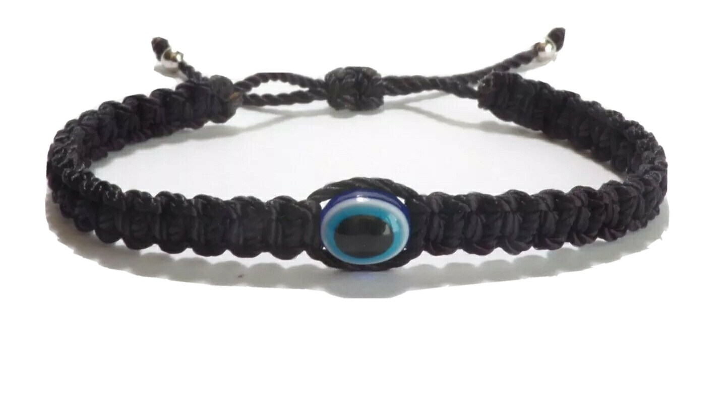 Evil Eye Amulet Good Luck black String Braided Bracelet -Evil Eye Protection adj