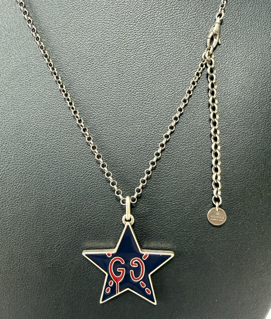 Gucci Ghost Navy & Red Enamel Star Silver925 Necklace Pendant Item Only