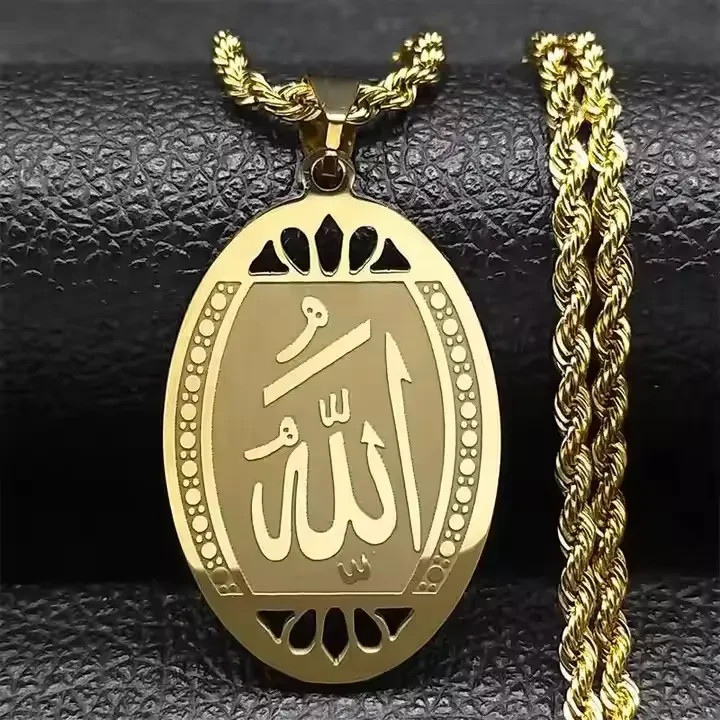 Allah Necklace 18K Gold Silver Muslim Pendant Men Islamic Jewelry Arabic Women