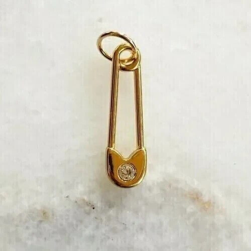 0.02CT Round Simulated Diamond Women Safety Pin Pendant 14K Yellow Gold Plated