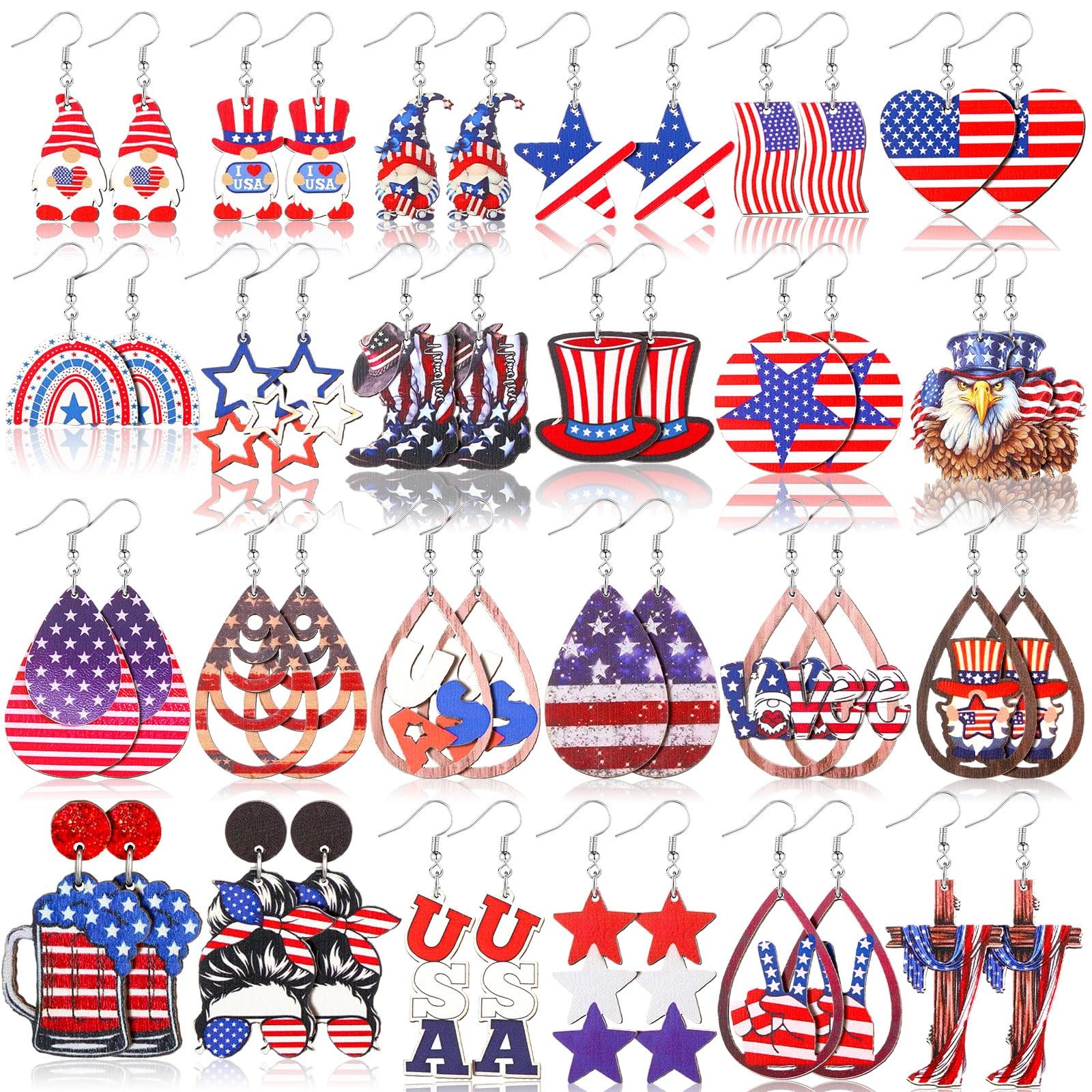 24 Pairs Acrylic Independence Day Earrings Bulk 250th Anniversary 4th of July…