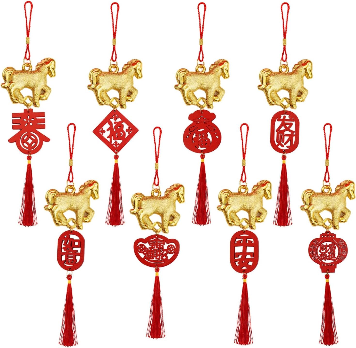 8 Pcs Chinese New Year Pendant, 2026 Year of Horse Pendant, 2026 Red Tassel Orna