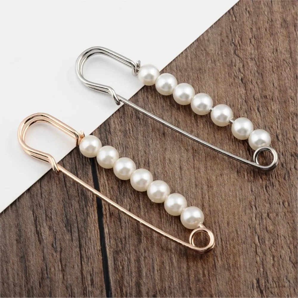 10Pcs Faux Pearl Brooch Pins Decorative Safety Pins Pants Clips Large Shawl Pins