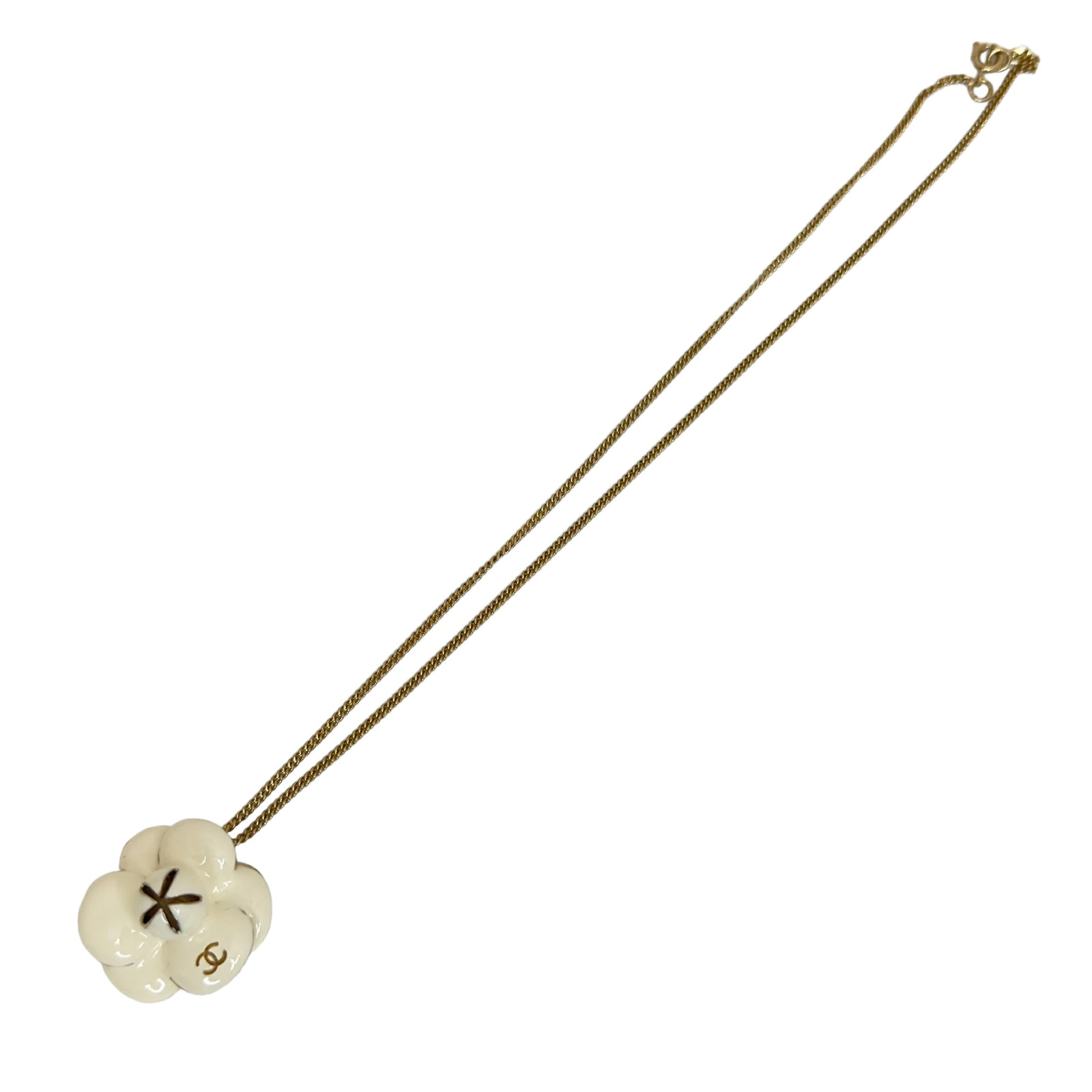 CHANEL Camellia Necklace Accessories Gold & White 2.6×2.8cm AB Rank