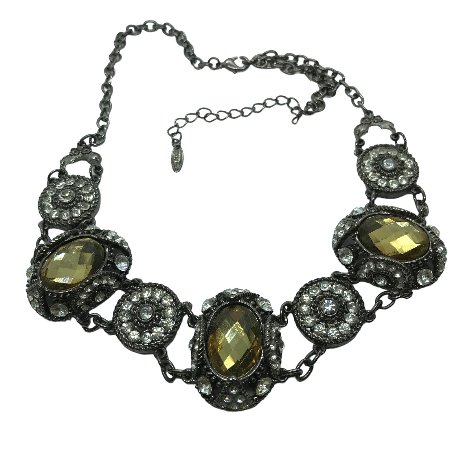 Vintage VCLM Rhinestone Statement panel Necklace Victorian Revival