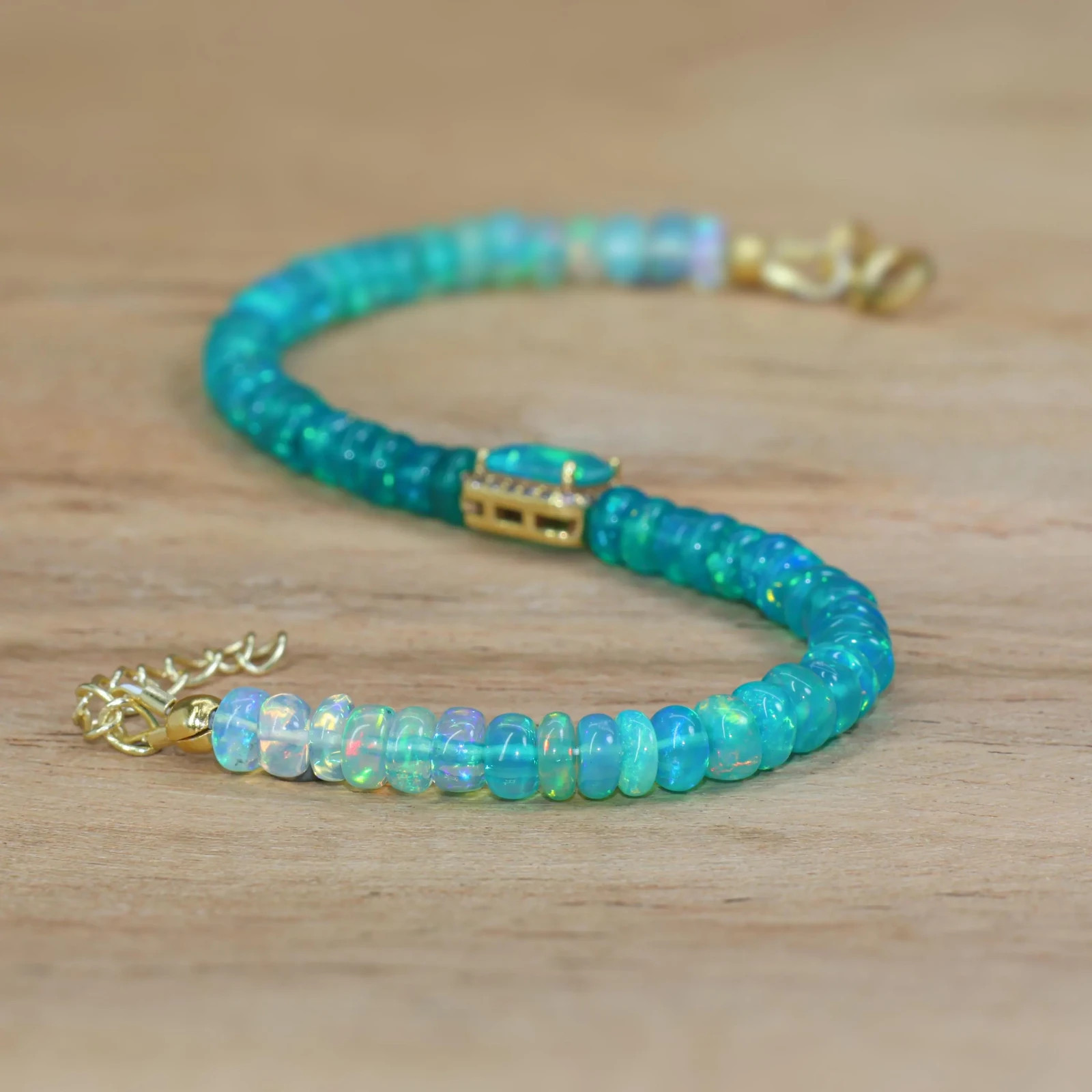 Handmade Green Opal Charm Bracelet , Fire Green Opal Gemstone Beads Bracelet