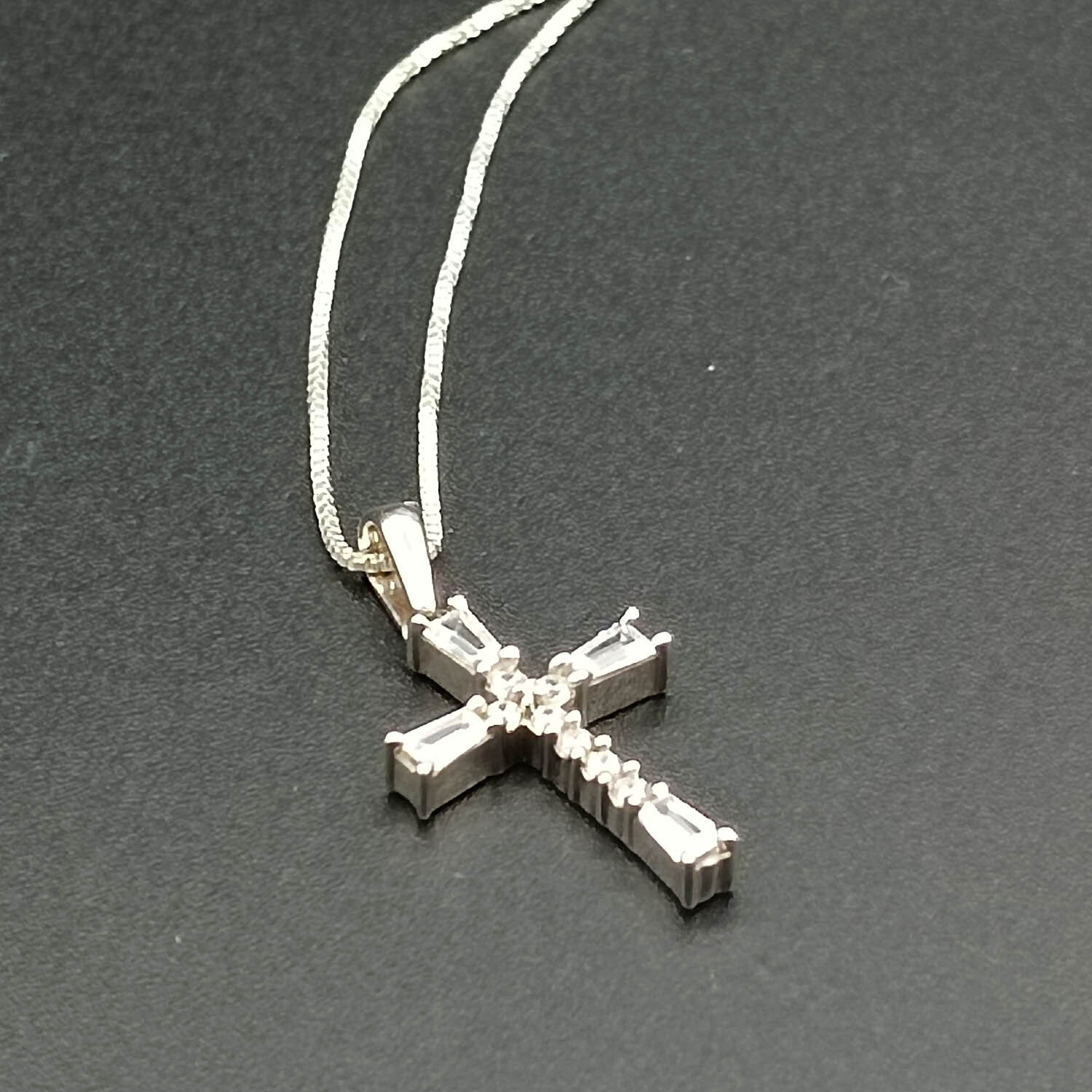 2.0Ct Round Cut & baguette Lab created Cross Pendant in 14K White Gold Palted