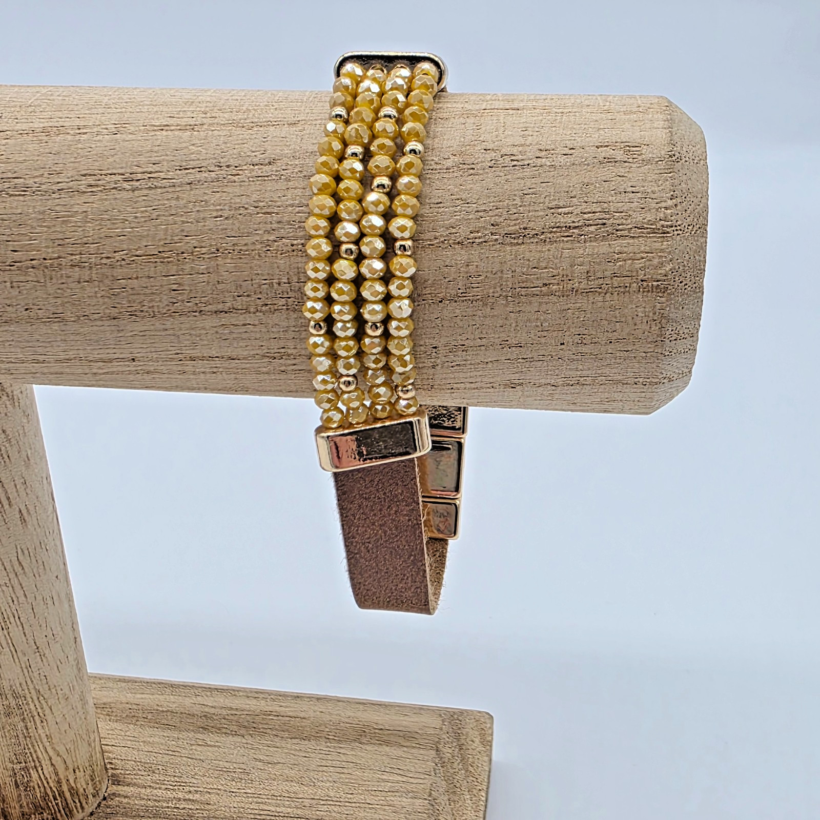 Plunder CAMERON Brown Suede Ochre Crystal Gold Bar Magnetic Strap Bracelet