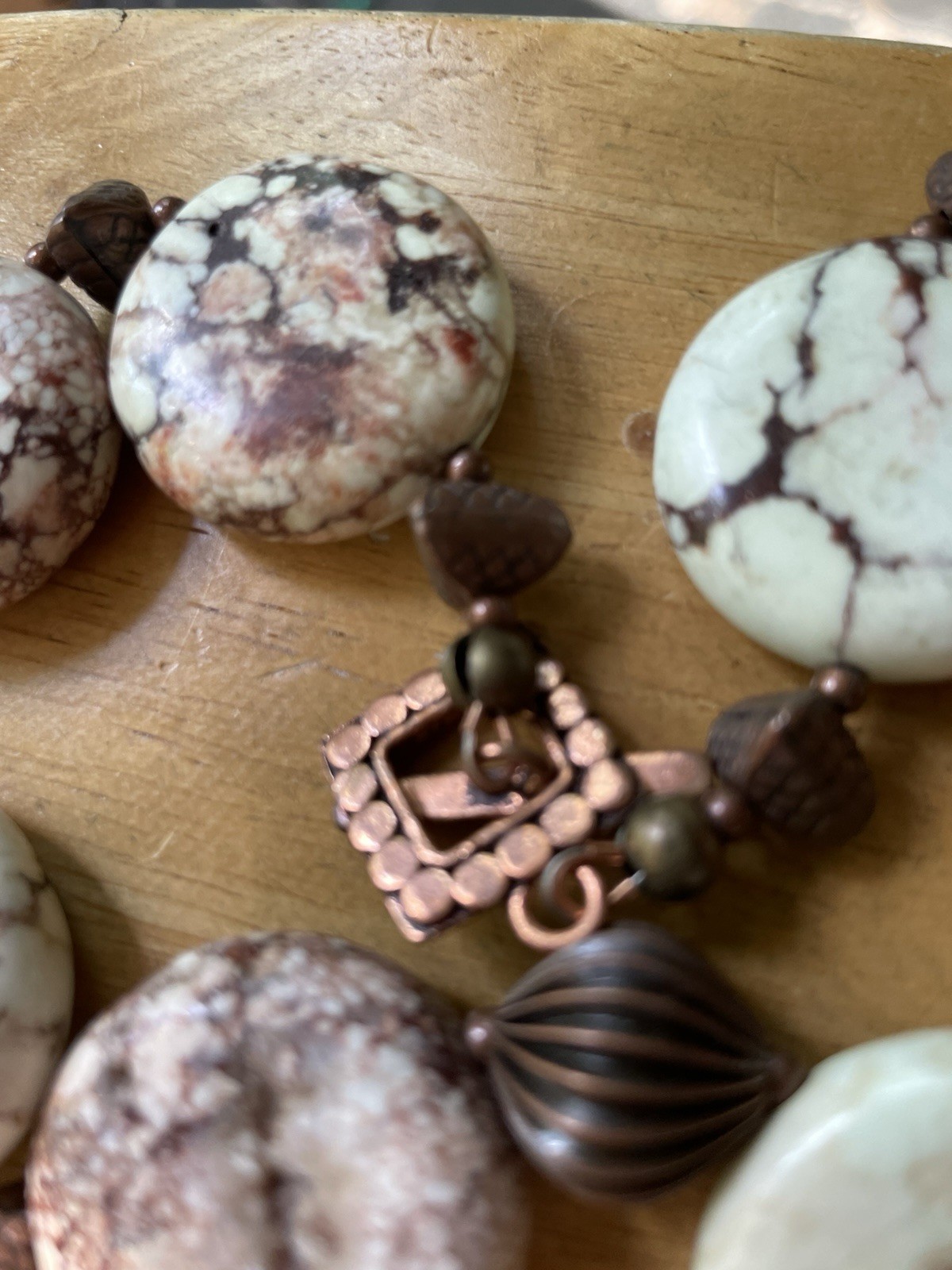 Beaded real stone necklace with metal beads artisan READ