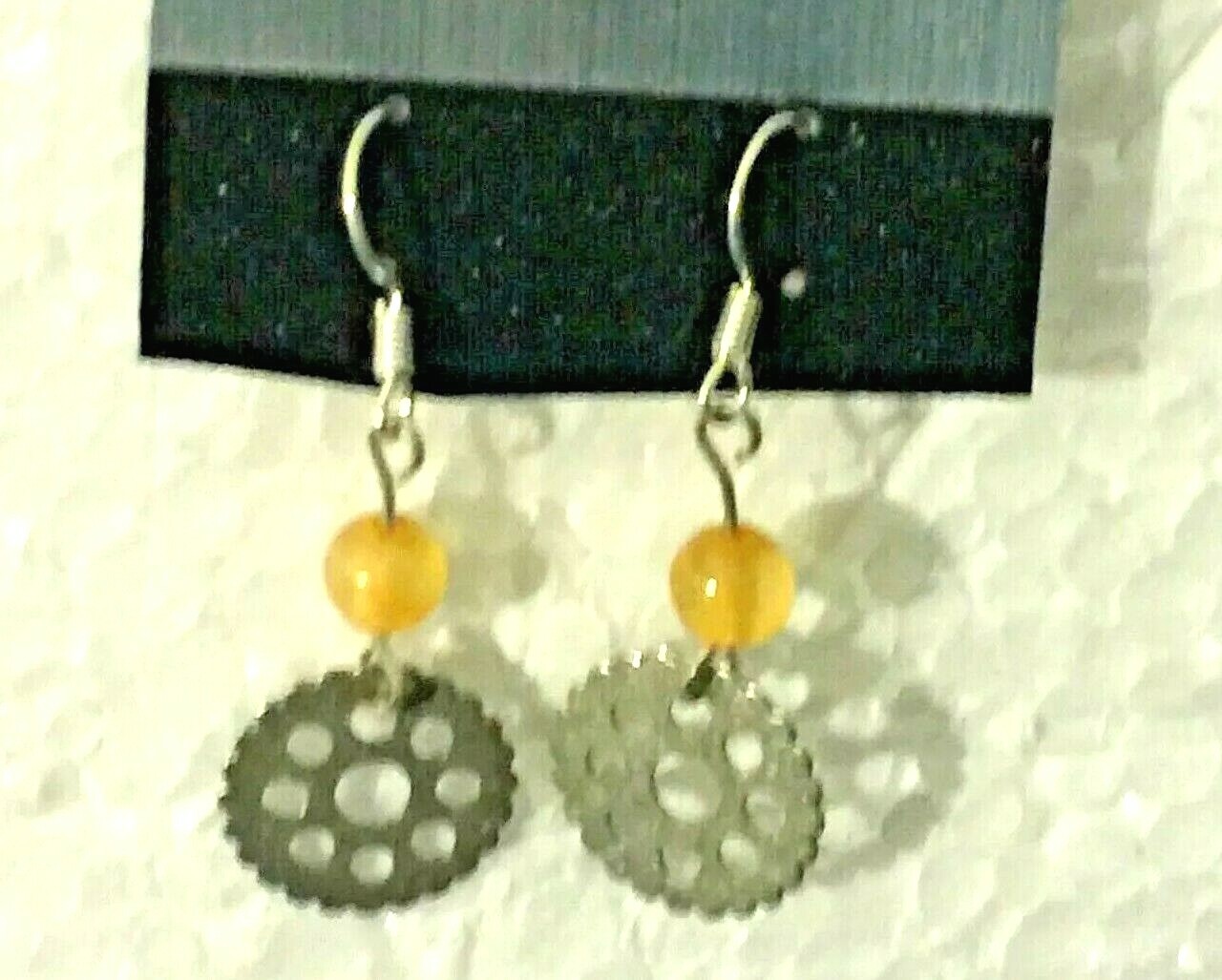 Spokes, yellow stones, hook earrings, stone, new unisex jewelry, Steampunk cogs