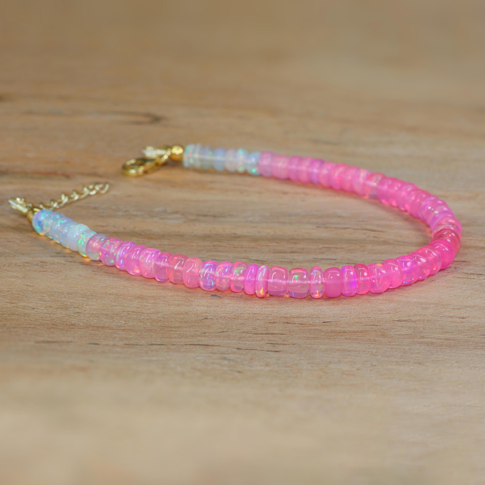 Fire Pink Opal Gemstone Beaded Bracelet, Natural Ethiopian Fire Opal Bracelet