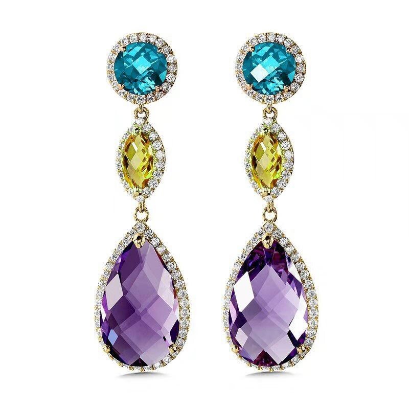 Elongated Drop Christmas Gift Earrings Yellow Gold Plated 3 CT Simulated Diamond