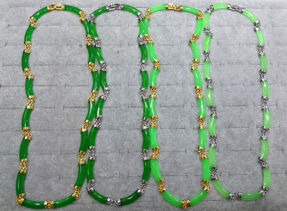 Green Red Purple White Yellow Jade Black Agate Gold Plated Link Necklace Women