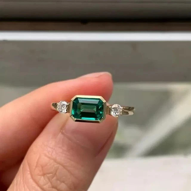 2 Ct Emerald Cut Simulated Emerald Engagement Ring 14k Yellow Gold Plated