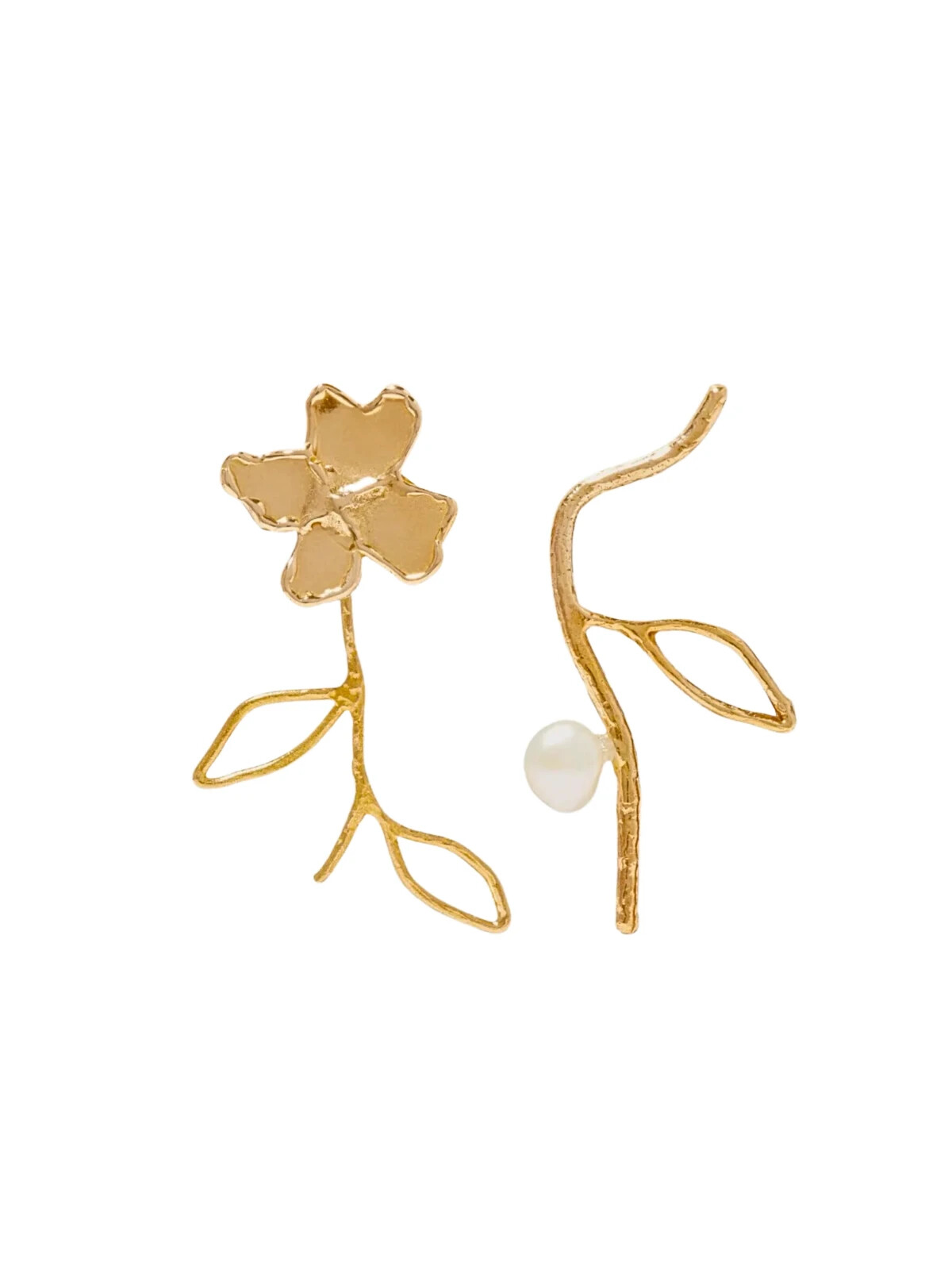 Anita Berisha Handcrafted Petals and Branches Earrings with Freshwater Pearls