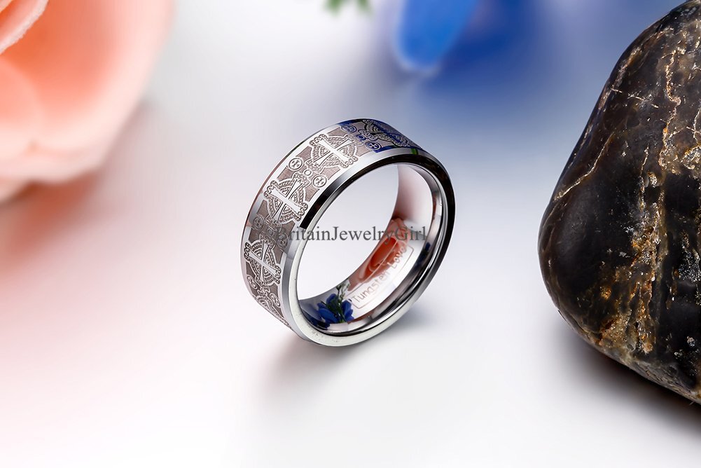 8mmTungsten Carbide Ring Comfort Fit Laser Etched Cross Men Jewelry Wedding Band