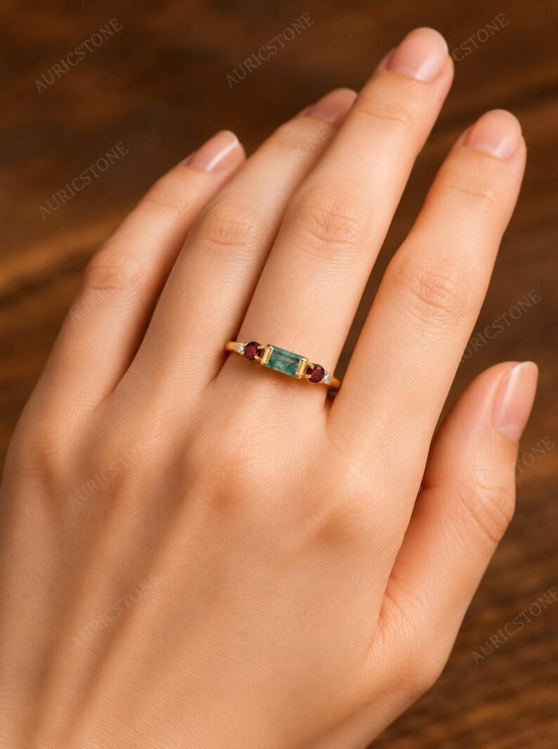 Lab Created Green Moss Agate Ring, Base Metal: Brass Finish: Gold Plated