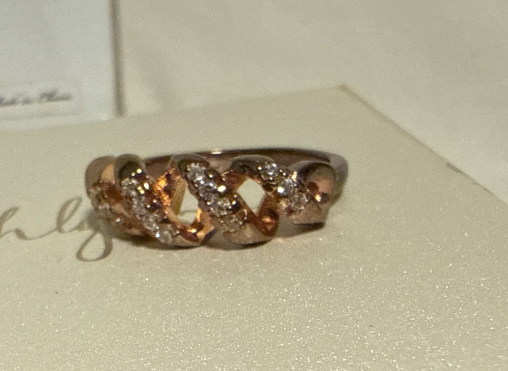 Ashlynn Avenue – Emrys 18K Rose-Gold Plated Weave Ring 0.24 Ctw – Size 7 w/box