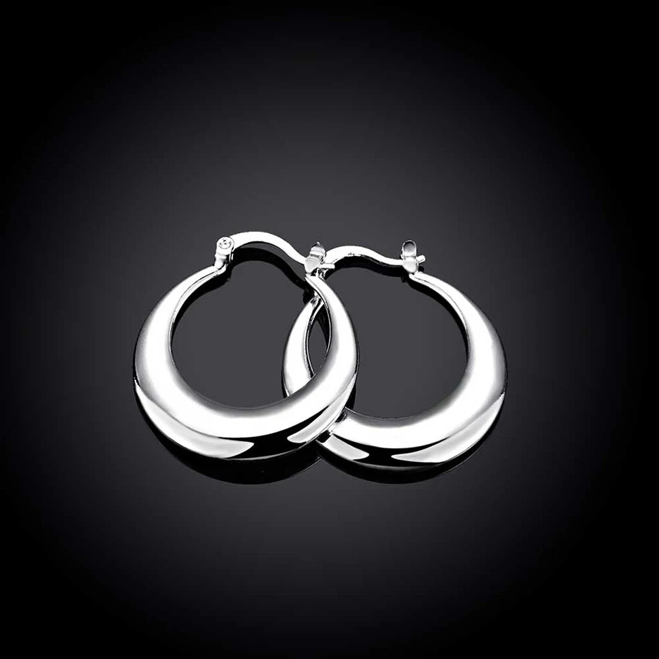 925 Sterling Silver Round 30mm Hoop Earrings Elegant Women’s Fashion Pair