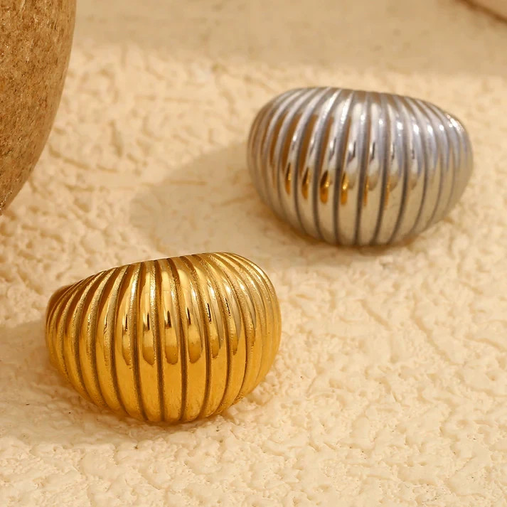 Gold plated dome ring brass metal unisex boho ring for gift
