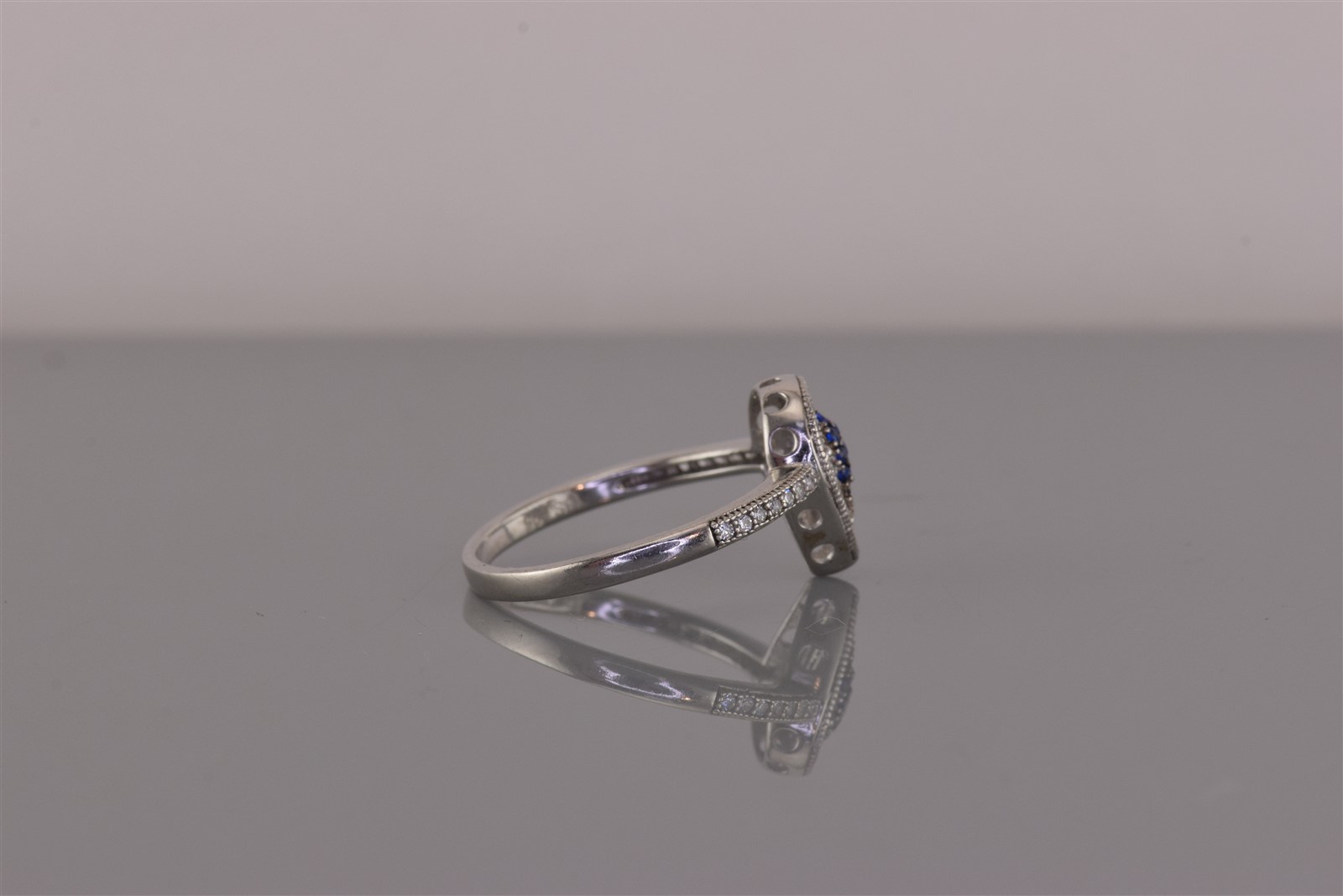 Sterling Silver Blue Spinel & Cubic Zirconia Teardrop Halo Band Ring 925 Sz: 7