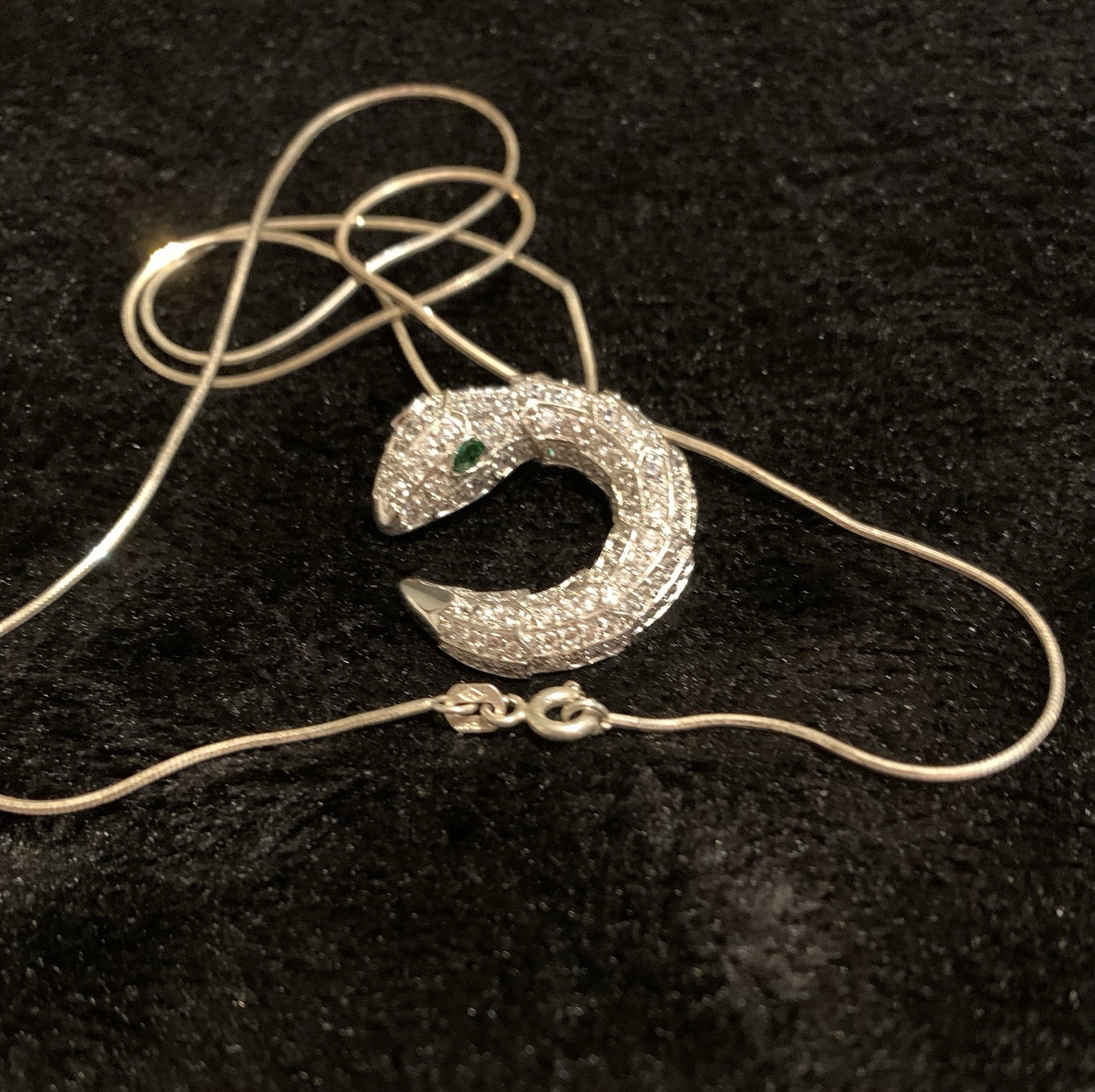 Sterling Silver CZ Snake Pendant Signed BSI , Necklace 19” 8.0 Gm