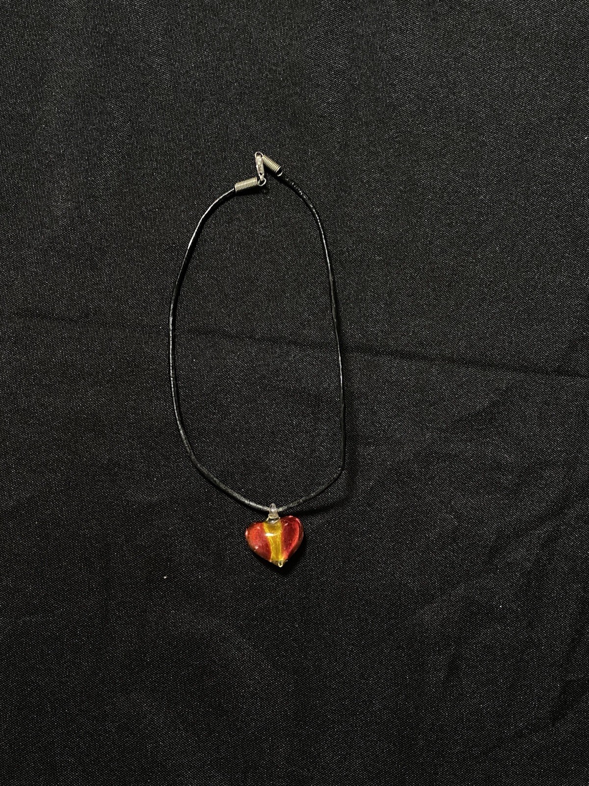 Black Cord Necklace with Heart Charm Pendant, Love Theme, No Stone, Gold Red