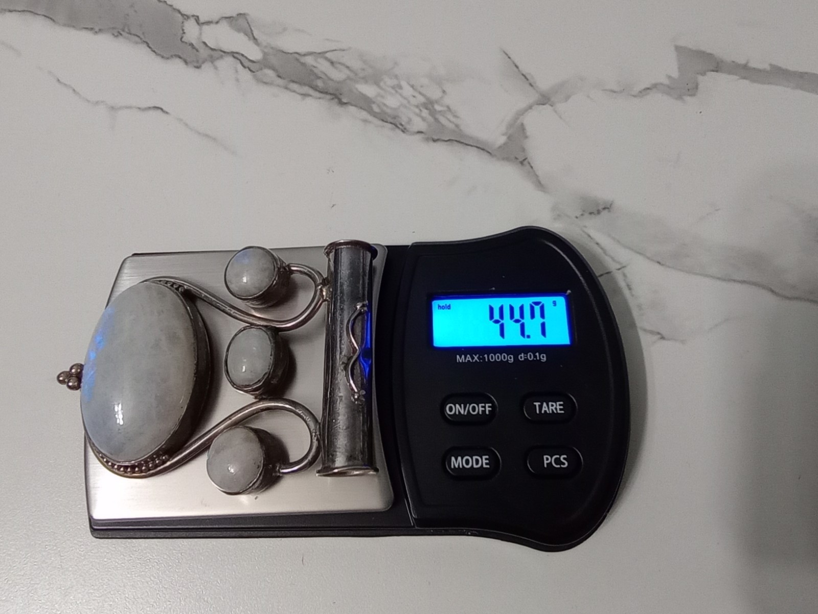 925 Stamped Pendant Rainbow Moonstone 44.7 Grams