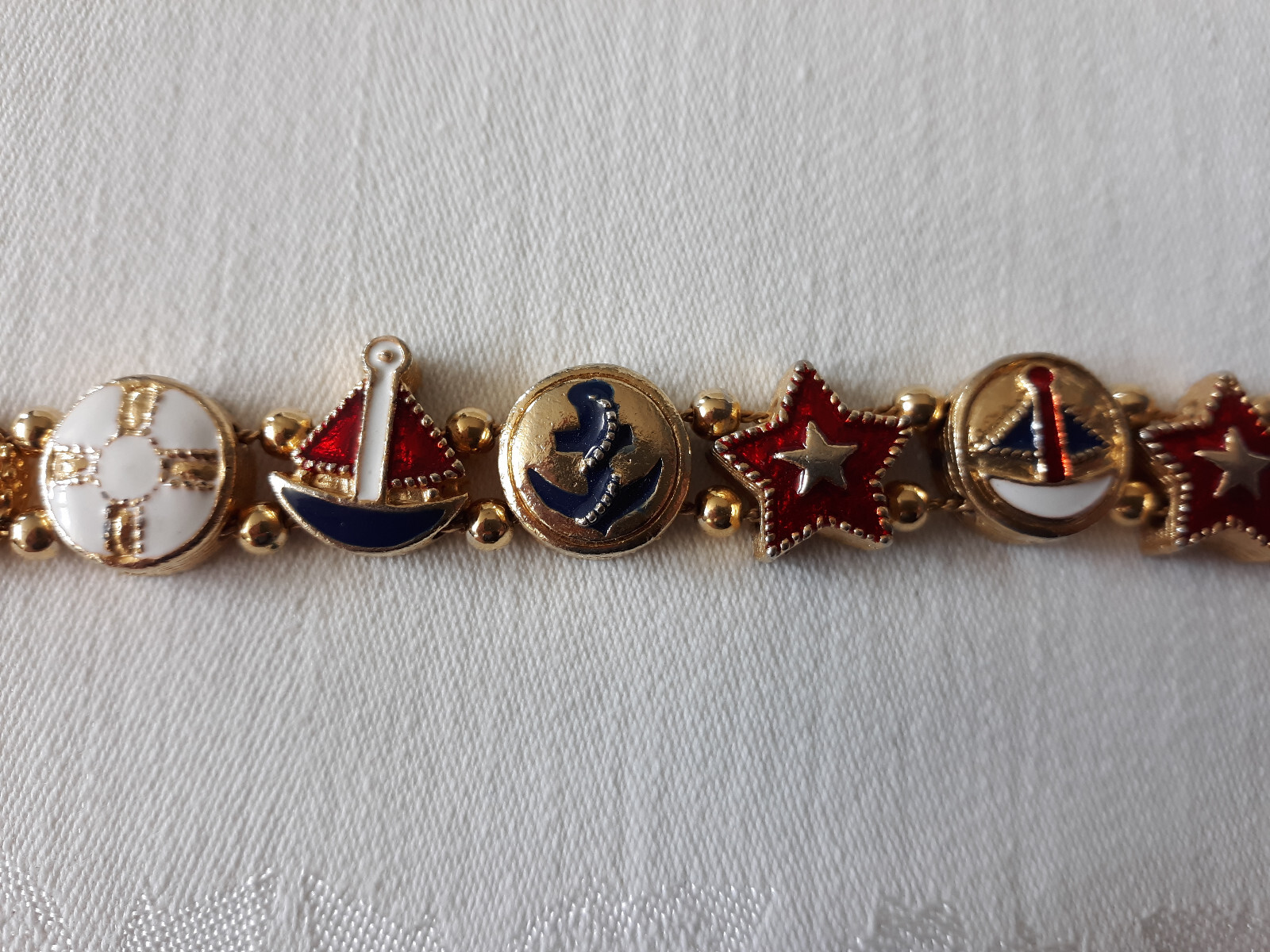 Sailor Bracelet in Goldtone with Red, White and Blue Accents, 7 1/4″