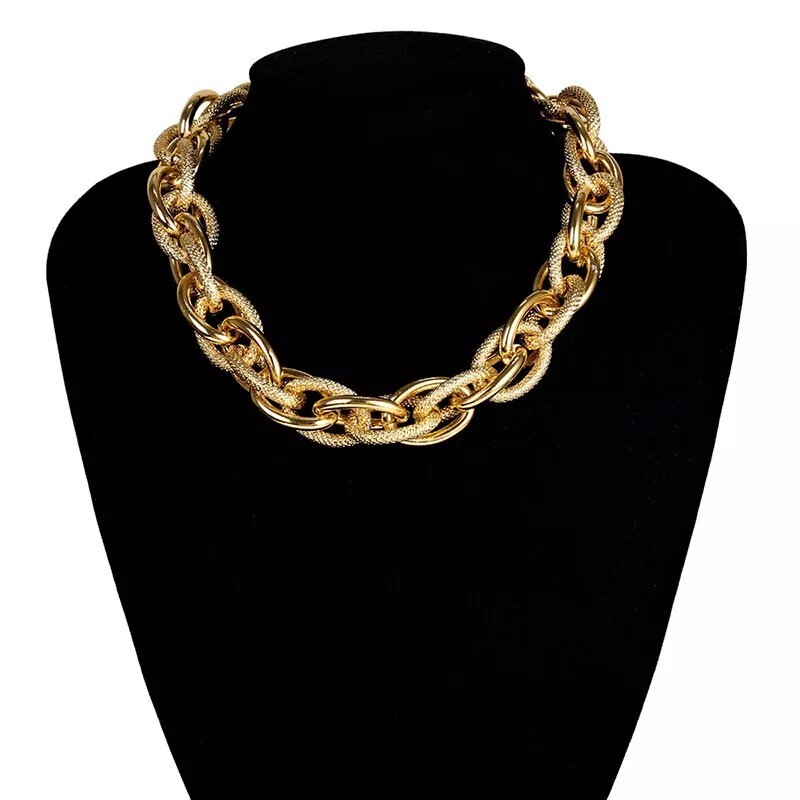 Chunky Choker Gold Necklace – Cuban Link Chain Double O Link Necklaces Hip-hop