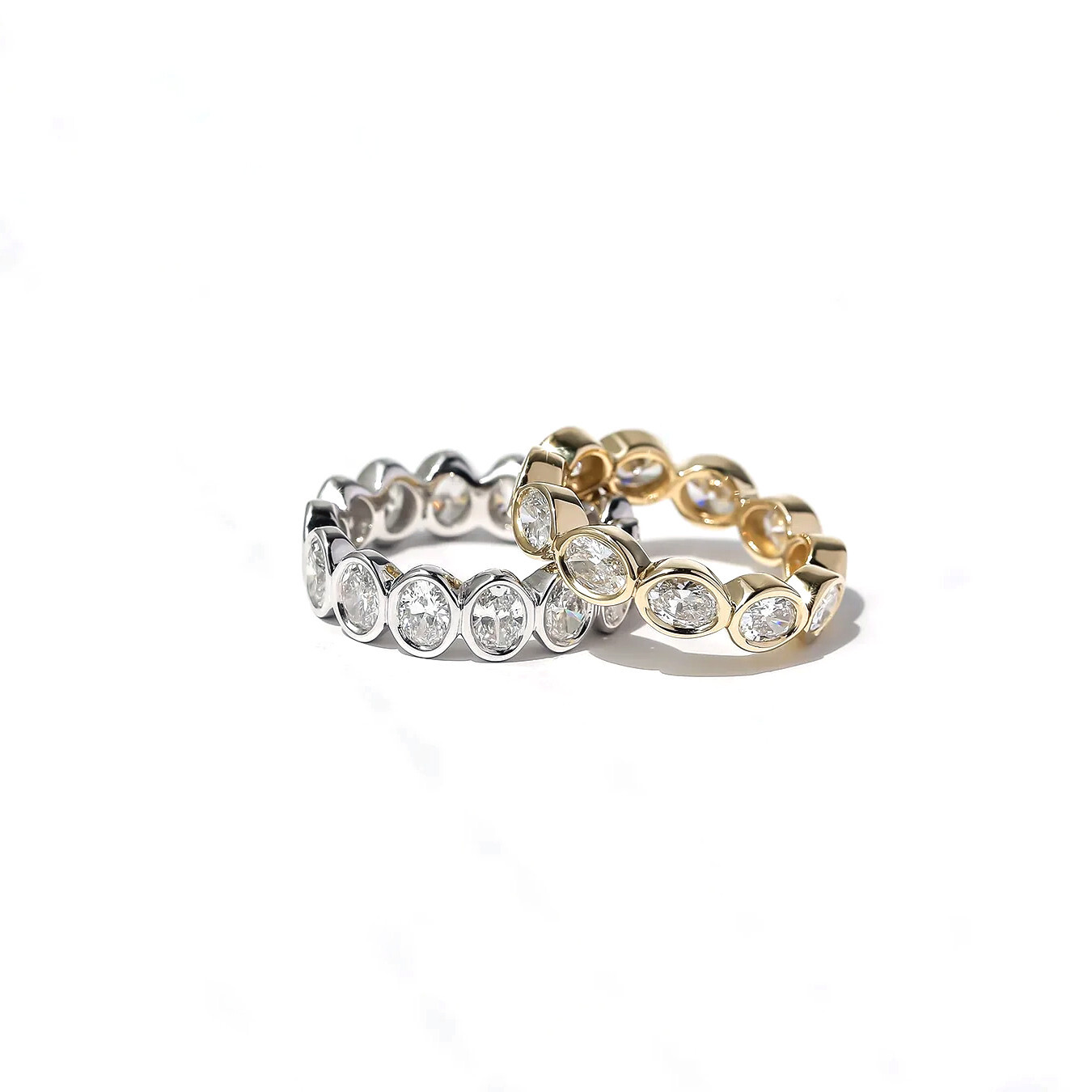 14K Yellow Gold Oval Moissanite Eternity Ring