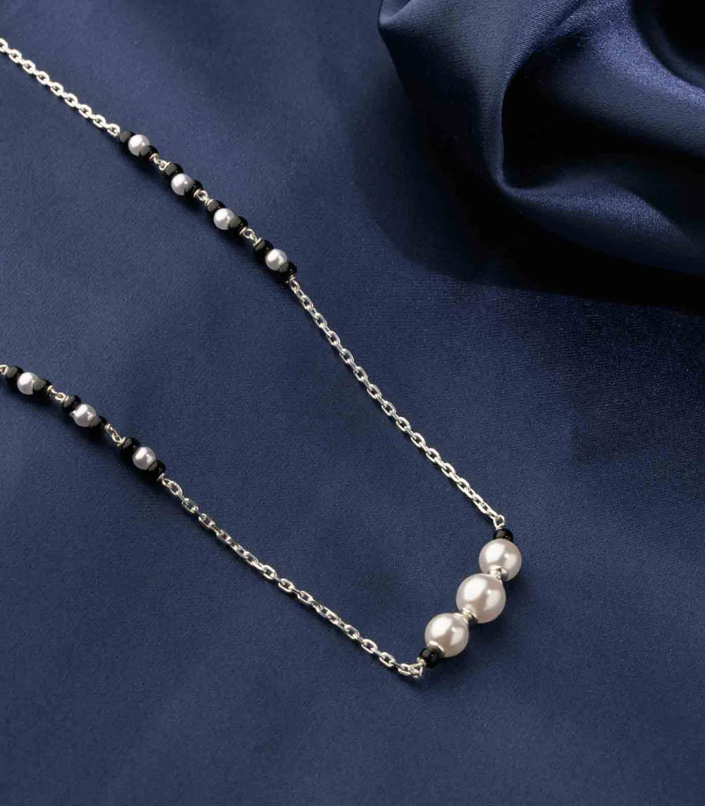 16″to30″925 sterling silver black beaded chain and pearl ball mangalsutra ms129