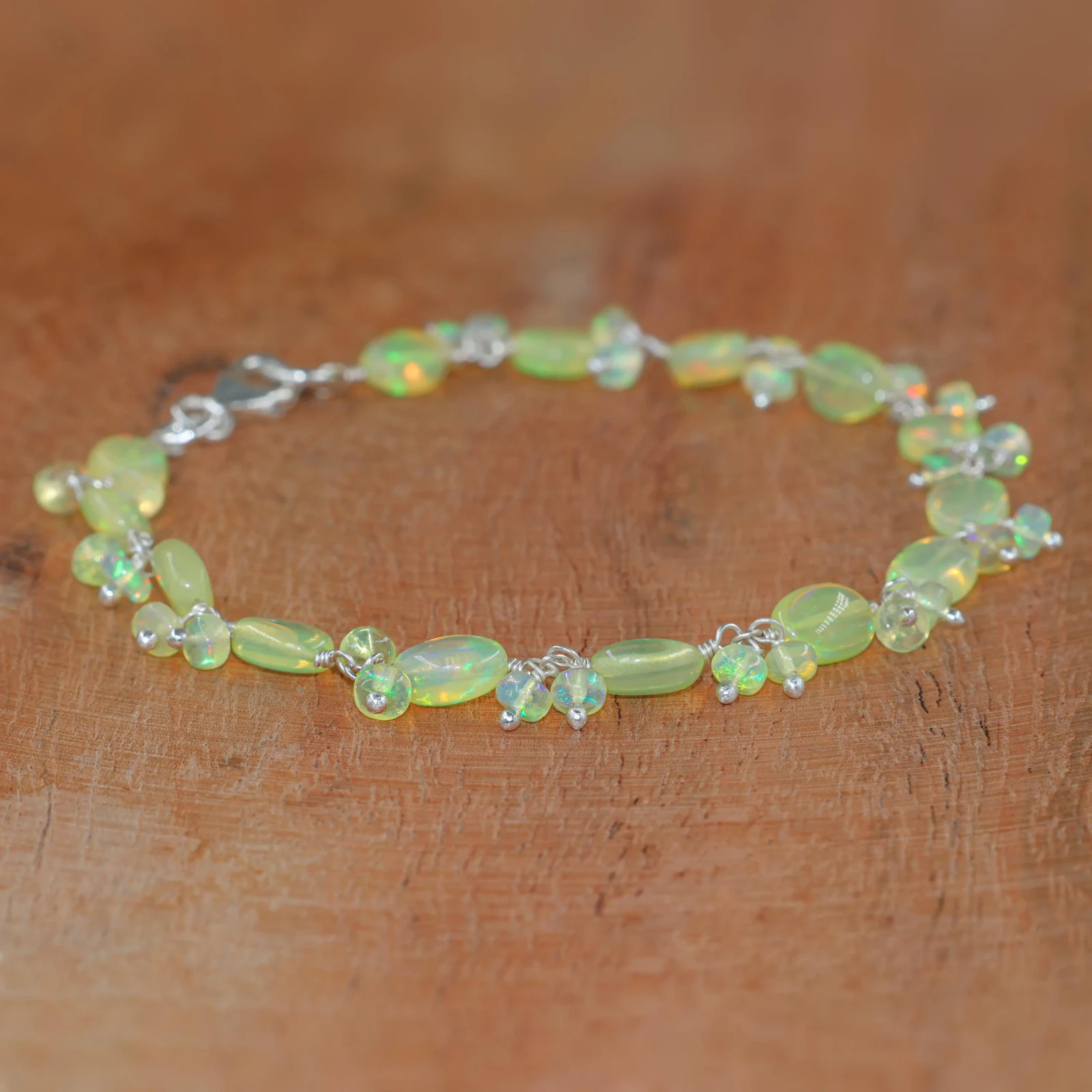 Multifire Yellow Opal Gemstone Tumble Beads Bracelet, Natural Fire Yellow Opal