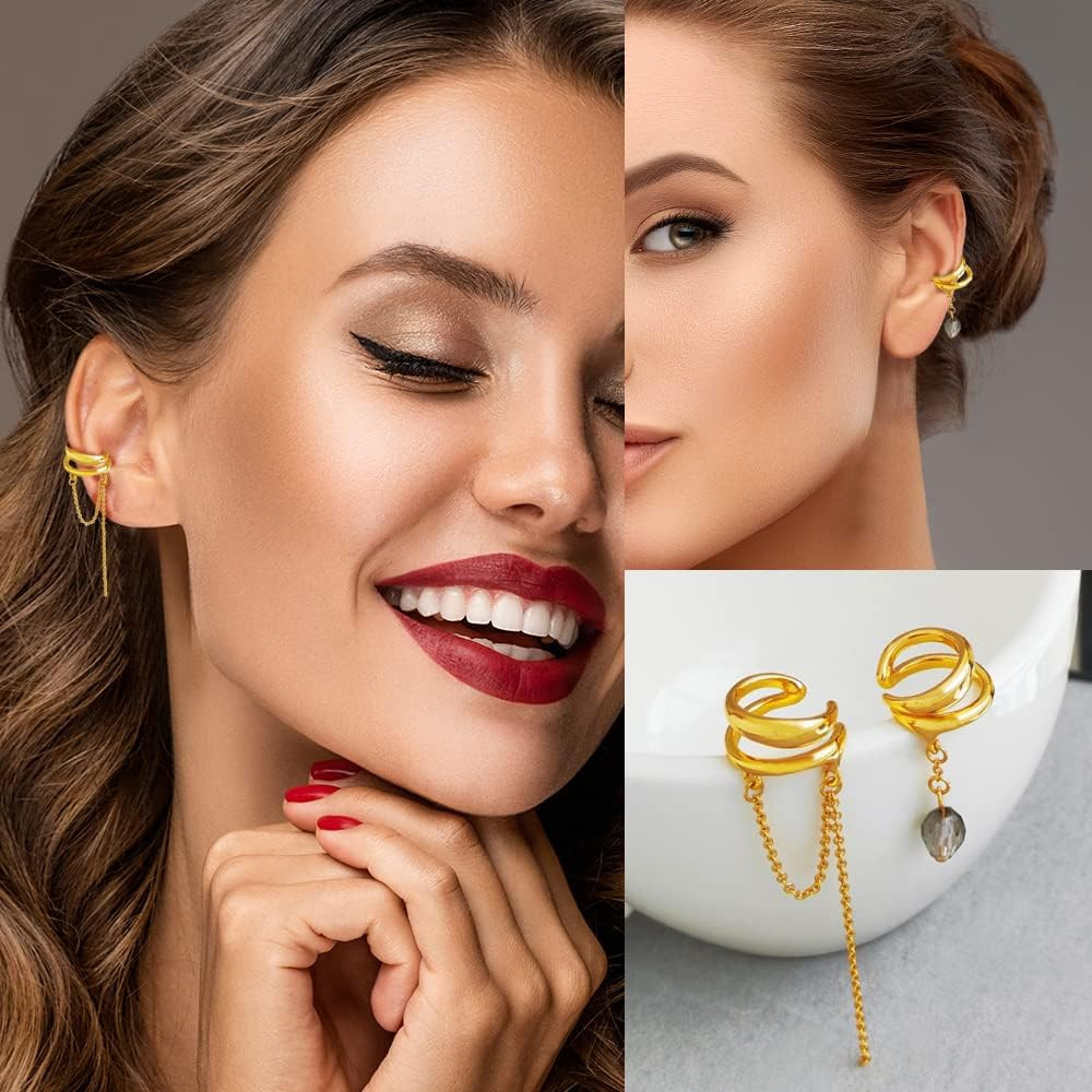35 PCS Gold Silver Adjustable Ear Cuffs Earrings for Women Non-Piercing Cartilag